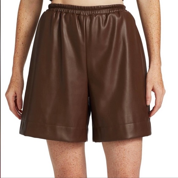 STAUD Clark Faux Vegan Leather Shorts SZ XS Bark Brown - Picture 2 of 13